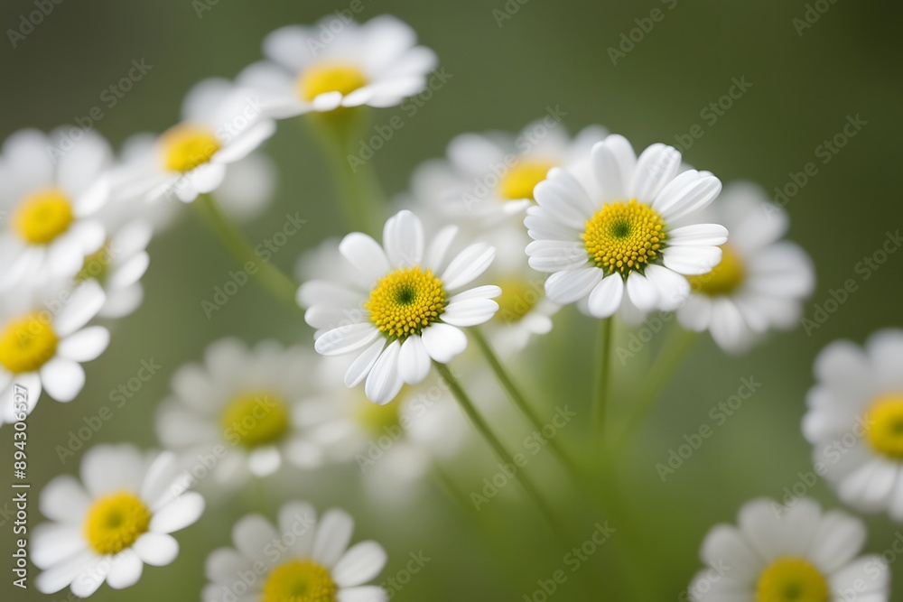 Fototapeta premium Feverfew flower bokeh background, AI Generated