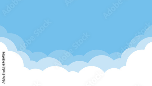 Cute bright blue cloud in the sky bottom border background.	