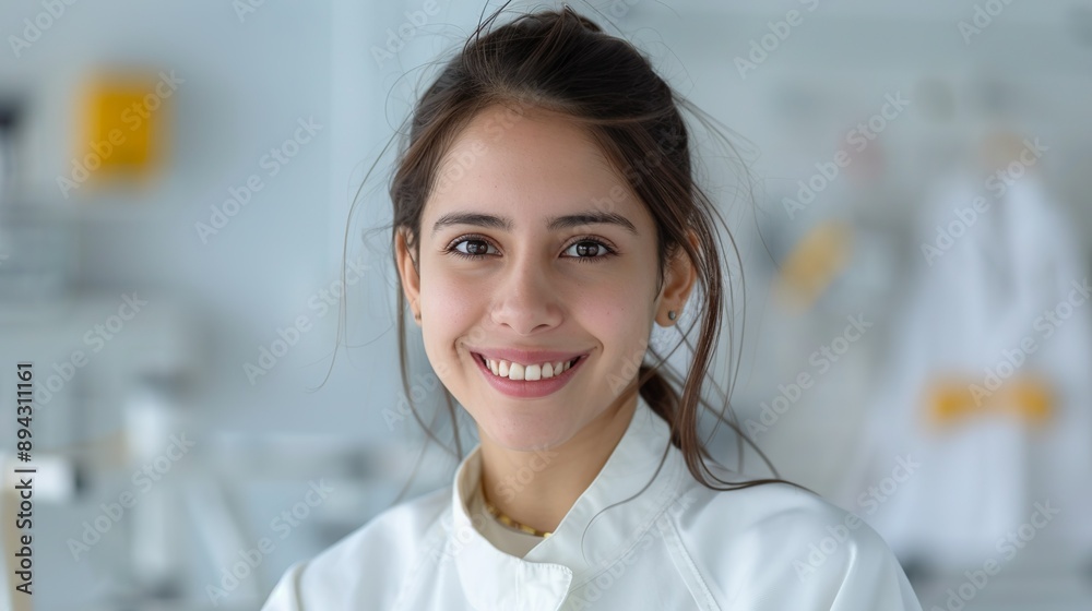 Realistic hyper-detailed portrait of a cheerful young South American woman engineer smiling, showcasing her skill and commitment to creating impactful engineering projects. Background images that Realistic hyper-detailed portrait of a cheerful young South American woman engineer smiling, showcasing her skill and commitment to creating impactful engineering projects. Background images that