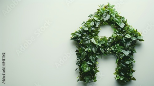 Eco-friendly house figurine crafted from green leaves on a white background, representing sustainable living and environmental awareness with ample copy space for text photo