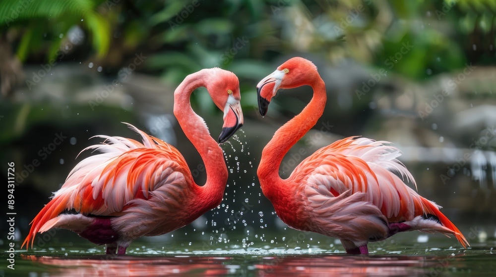Obraz premium Flamingos enjoy playful interactions.romantic.
