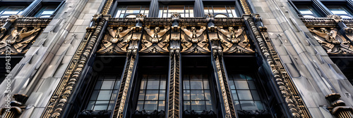 Art deco building facade with intricate details and design photo