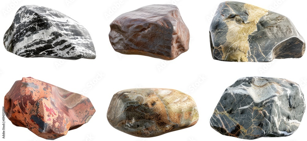 Collection of Six Colorful Smooth Stones Isolated on White Background. Collection of Six Colorful Smooth Stones Isolated on White Background.