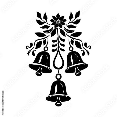 Silhouette Christmas bells hanging from a white background. Christmas design is elegant and sophisticated