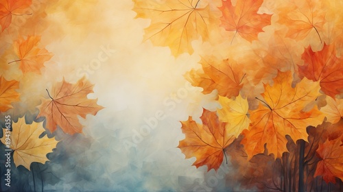 abstract vintage colorful watercolor autumn fall leaves leaf maple orange yellow nature wallpaper background bg ground texture art