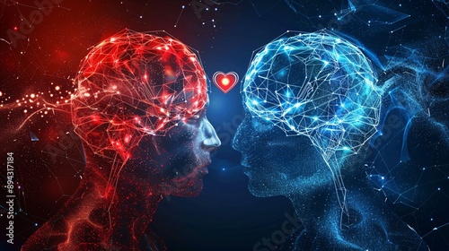 Mind and heart connection with brain and heart connected