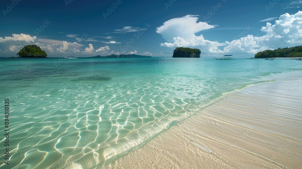 Fototapeta premium Beautiful Playa in Phuket with islands dotting the horizon and crystal clear waters