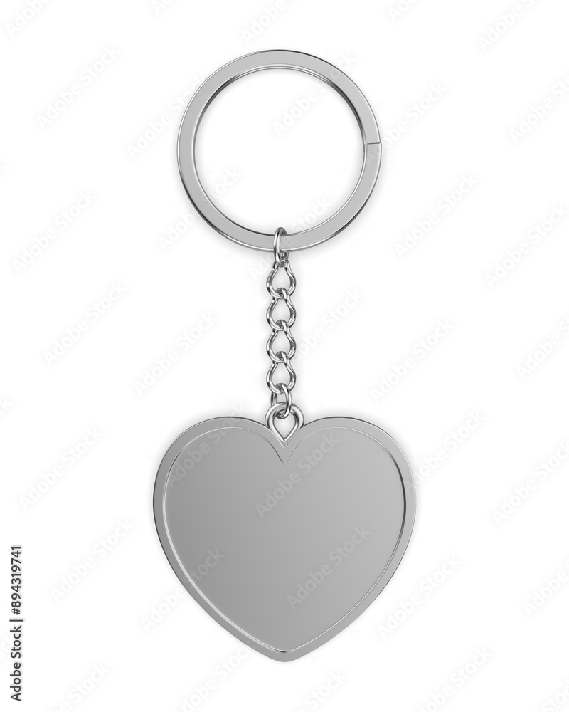 Heart shape pendant keychain ring blank template 3d render illustration.