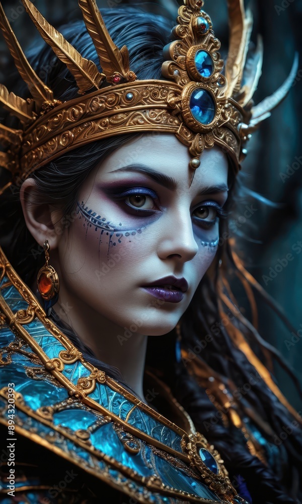 Mystical Queen with Golden Crown and Blue Jewels. Mystical Queen with Golden Crown and Blue Jewels.
