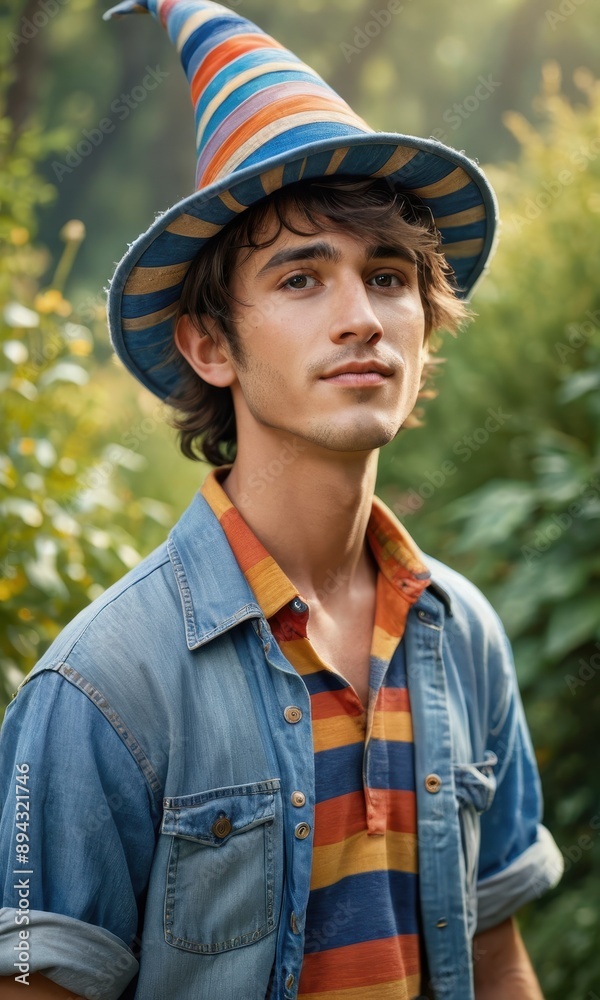 Young Man Wearing a Striped Hat.