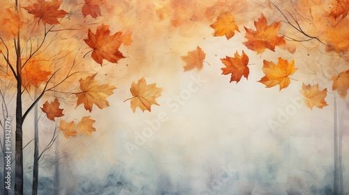 abstract vintage colorful watercolor autumn fall leaves leaf maple orange yellow nature wallpaper background bg ground texture art