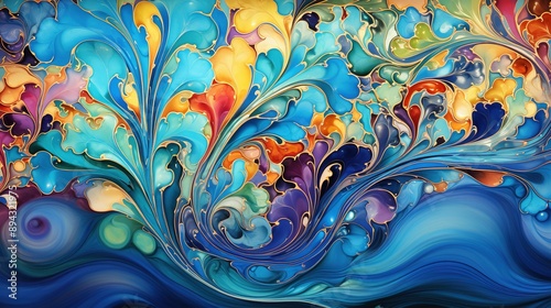 Traditional Ottoman Turkish marbling art patterns as abstract colorful background