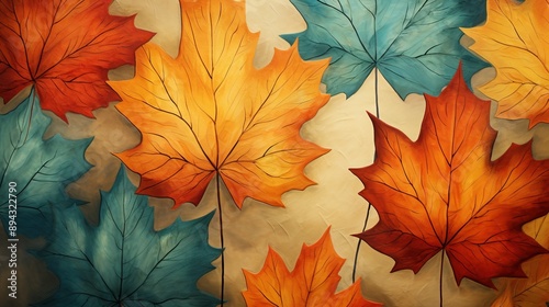 abstract vintage colorful watercolor autumn fall leaves leaf maple orange yellow nature wallpaper background bg ground texture art