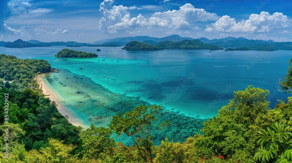 Stunning Phuket beach scene, with islands in the background and clear blue water Stunning Phuket beach scene, with islands in the background and clear blue water