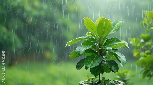 Intense downpour impacting plant growth, dramatic and lush photo