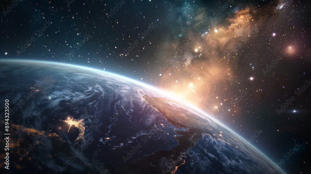 Fototapeta premium Earth From Space with Stars