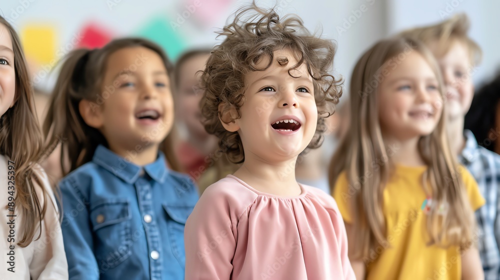 School-age children enjoying melodies with household members, harmonious bonding School-age children enjoying melodies with household members, harmonious bonding