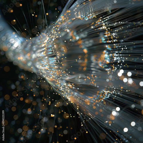 Internet data travels through thin, glass-like cables called fiber optics.