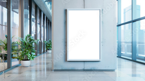 Blank Poster in Modern Office Hallway photo