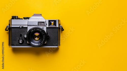 Vintage camera on a yellow background.