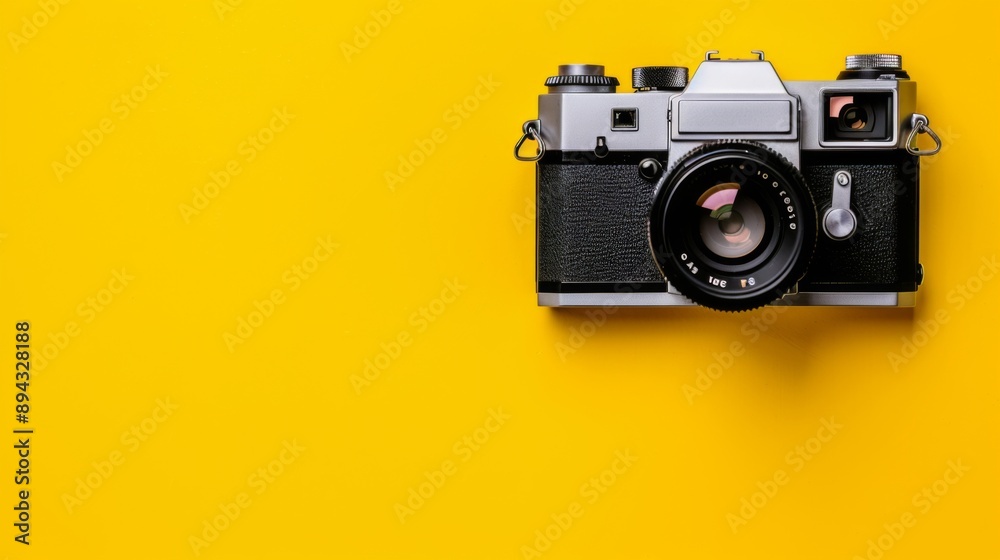 Fototapeta premium Vintage Camera on Yellow Background.