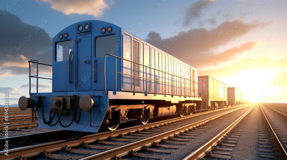 Cargo train transporting container on railway track for efficient logistics and freight movement Cargo train transporting container on railway track for efficient logistics and freight movement