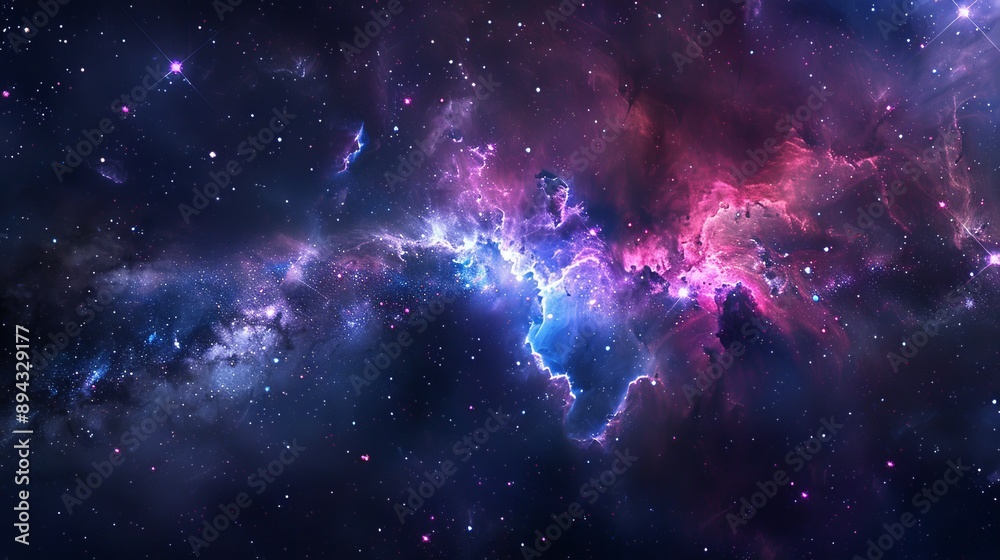 Naklejka premium Colorful nebula gas cloud illuminating deep outer space with vibrant stellar gases and cosmic dust - stunning astronomical phenomenon in the universe