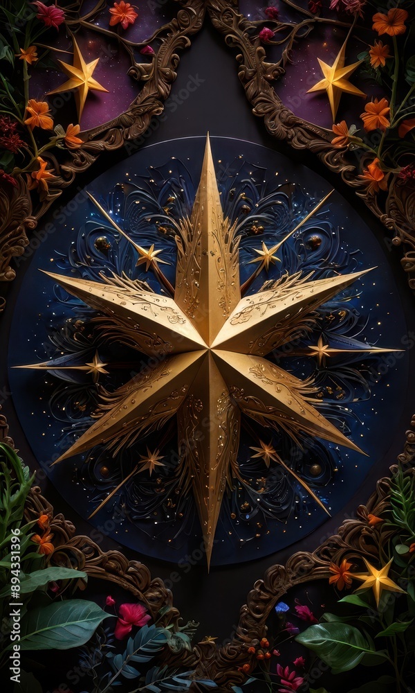 Golden Star in a Night Sky. Golden Star in a Night Sky.