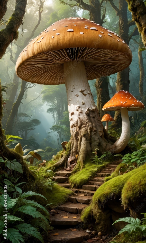 Fototapeta premium Giant Mushroom Tree in a Magical Forest.