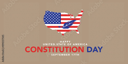 Constitution Day in USA banner design with text, flags and colorful fireworks on blue background. 17th September Citizenship day
