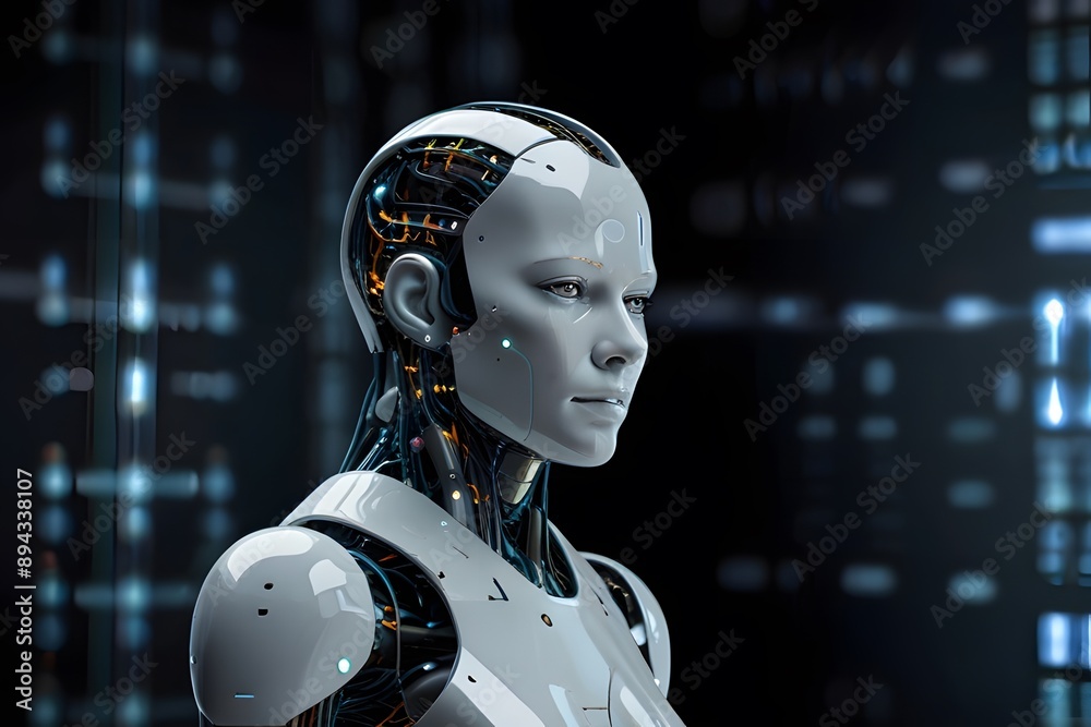 Profile of a Humanoid AI Robot with a Futuristic Design in a High-Tech Environment Profile of a Humanoid AI Robot with a Futuristic Design in a High-Tech Environment