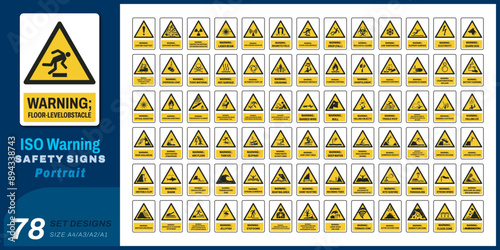 78 set iso warning safety signs v07 size a4,a3,a2,a1	 photo