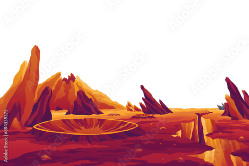 Mars landscape, alien planet surface with rocky terrain. Space game background. Vector cartoon fantastic illustration of cosmos and red martian surface