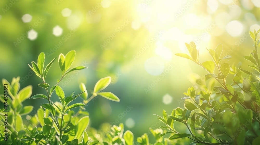 Green energy and sustainability concept with a focus on renewable resources for eco-friendly development, featuring a vibrant green plant in natural sunlight, ideal for environmental and ecology theme