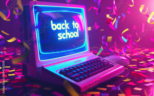 Vector illustration of a neon computer with 