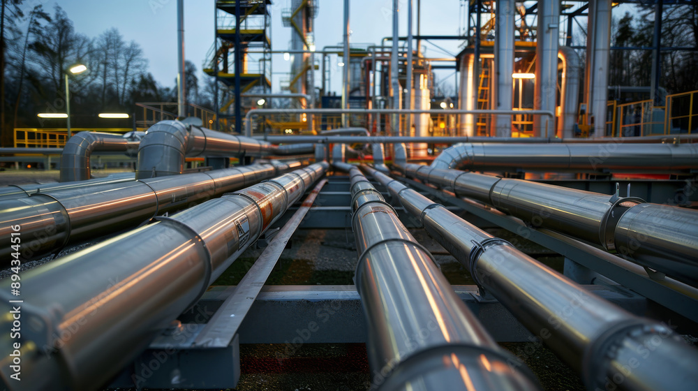 Pipes, tanks, and equipment used to refine crude oil into products like gasoline and diesel. Pipes, tanks, and equipment used to refine crude oil into products like gasoline and diesel.