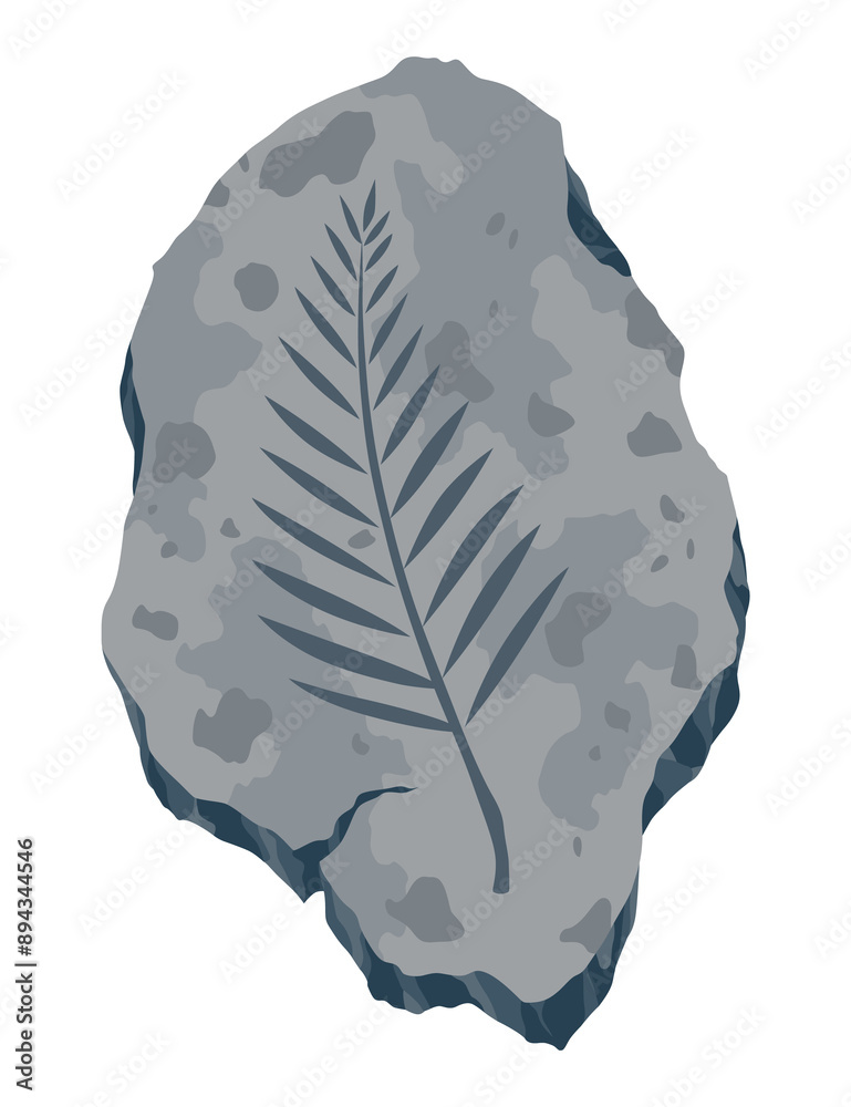 Archeology fossil stone with print of extinct plants. Archeology and paleontology. Cartoon illustration Archeology fossil stone with print of extinct plants. Archeology and paleontology. Cartoon illustration