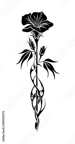 Sweet Pea flower tribal tattoo