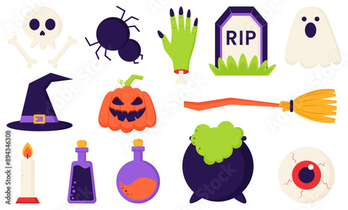 Cute sticker pack trick or treat happy halloween decoration illustration clipart