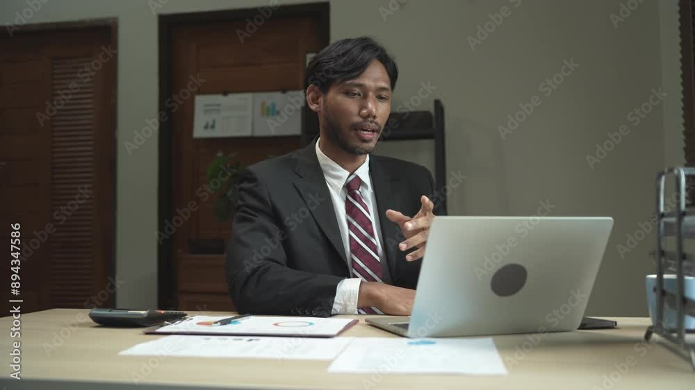 Business man executive coach talking using laptop computer having video conference call Corporate of modern colleagues or coworker Business man executive coach talking using laptop computer having video conference call Corporate of modern colleagues or coworker