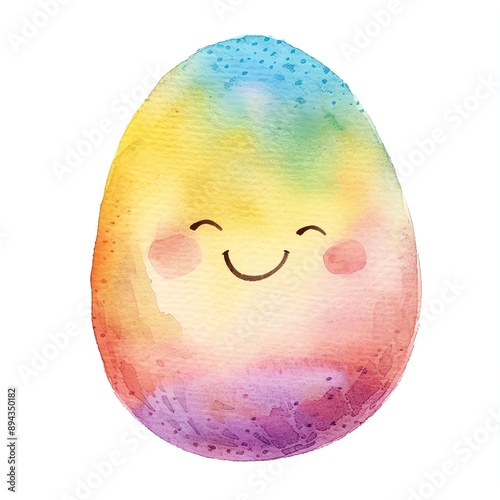a smiling rainbow egg, Easter element, watercolor art, soft hues, isolated on white background