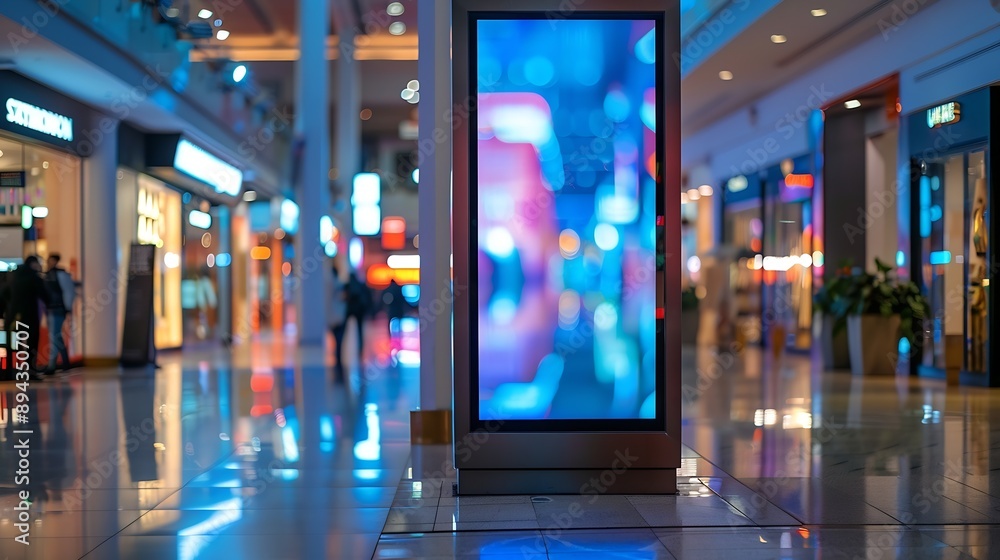 Advertising digital screen on pillar in shopping mall Vertical OOH out of home poster display in retail environment Out of focus bokeh effect in background : Generative AI Advertising digital screen on pillar in shopping mall Vertical OOH out of home poster display in retail environment Out of focus bokeh effect in background : Generative AI
