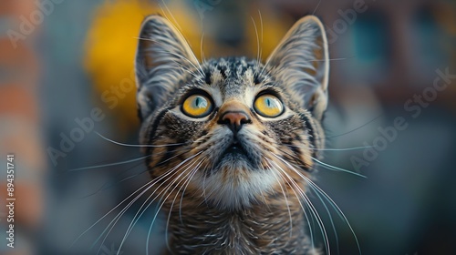 funny cat pixie bob species village cat looking very curious  naughty into lensCute Pixiebob  with yellow eyesThis  breed is a mix between a common cat Lovely fluffy cat licking lips : Generative AI