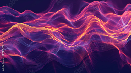 Glowing abstract waves in ultraviolet light. Use them as a background for a website banner, backdrop, or texture for 3D mapping.