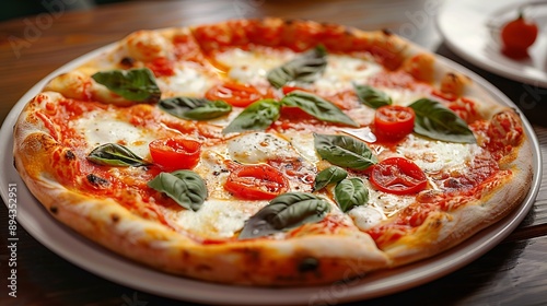 Pizza margherita classic Neapolitan pizzaAppetizing dish on a plate culinary photography Food background Appetizing dish on a plate culinary photography Food background : Generative AI