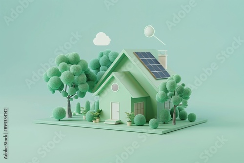 ai generative 3d house miniature model with solar panel and soft pastel color