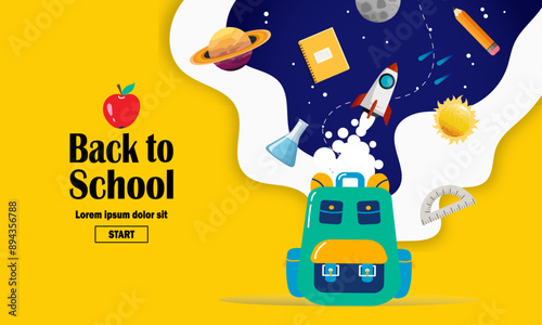 back to school sale banner, poster, flat design colorful, vector2 photo