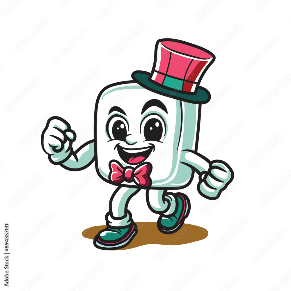 Obraz premium Tooth cartoon mascot with hat and scarf clean and happy illustration mascot. 