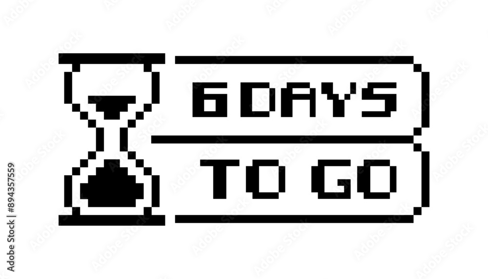 6 days to go icon. Hourglass Pixel Icon. Silhouette Style. Vector icon. 6 days to go icon. Hourglass Pixel Icon. Silhouette Style. Vector icon.