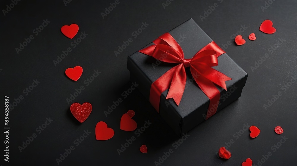 Black gift box with red ribbon Black gift box with red ribbon